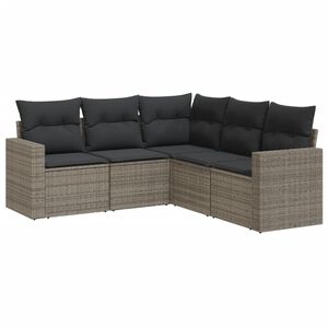 vidaXL Salon de jardin 5 pcs avec coussins gris r&eacute;sine tress&eacute;e