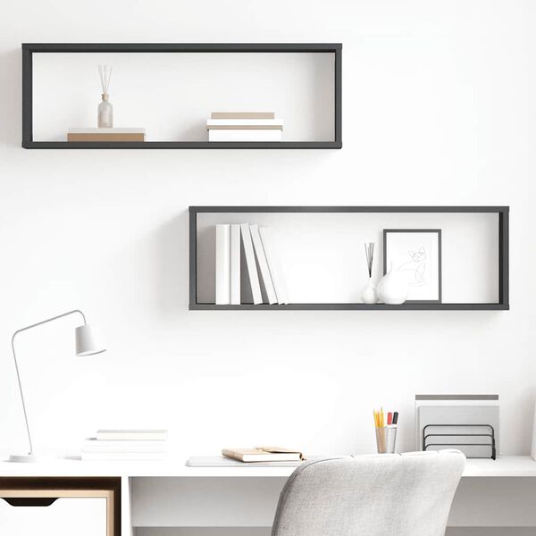 vidaXL &Eacute;tag&egrave;res cube murales 2 pcs Gris 80x15x26,5cm bois d'ing&eacute;nierie