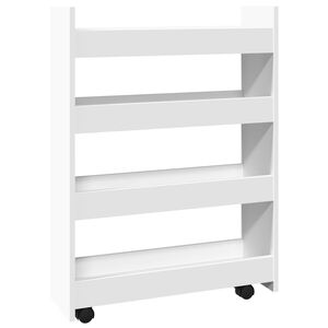 vidaXL Chariot de rangement &eacute;troit &agrave; 4 niveaux en bois d'ing&eacute;nierie blanc