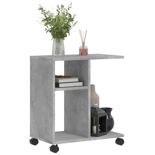 vidaXL Table d'appoint avec roues gris b&eacute;ton bois d'ing&eacute;nierie