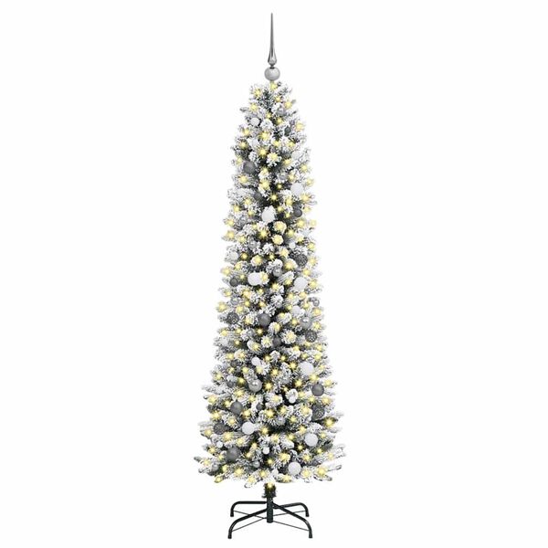 vidaXL Sapin de No&euml;l artificiel Blanc 210 cm PVC, m&eacute;tal et plastique