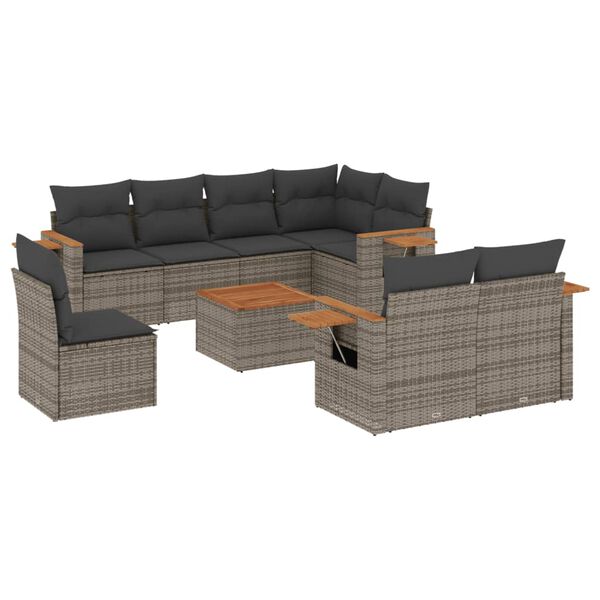 vidaXL Salon de jardin 9 pcs avec coussins gris résine tressée
