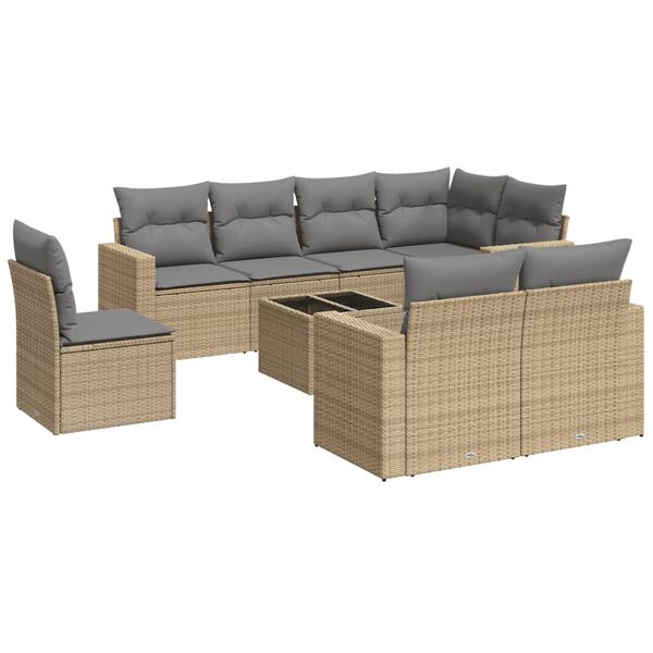 vidaXL Salon de jardin avec coussins 9 pcs beige r&eacute;sine tress&eacute;e