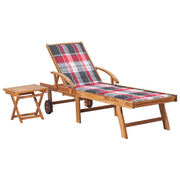 vidaXL Chaise longue avec table et coussin Bois de teck solide