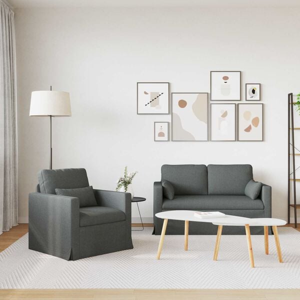vidaXL Ensemble de Canap&eacute;s 2 pcs Gris fonc&eacute; 139 x 78 x 80 cm tissu