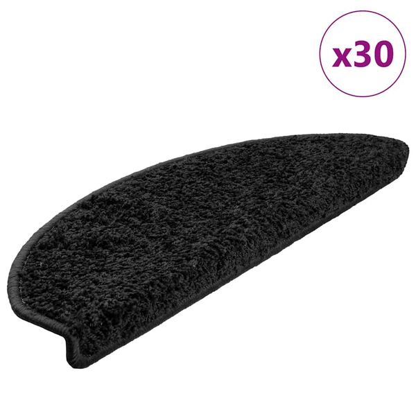vidaXL Tapis d'escalier 30 pi&egrave;ces 65 x 21 x 4 cm Noir Demi-rond Grand