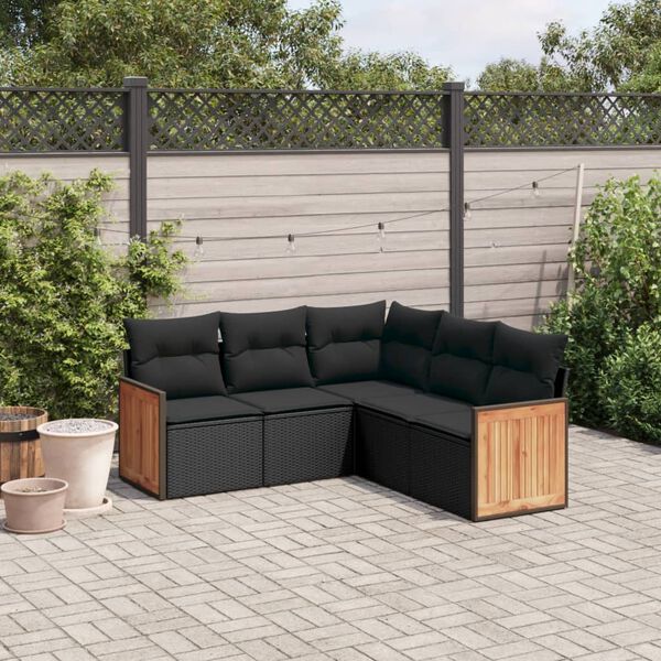 vidaXL Salon de jardin 5 pcs avec coussins noir r&eacute;sine tress&eacute;e