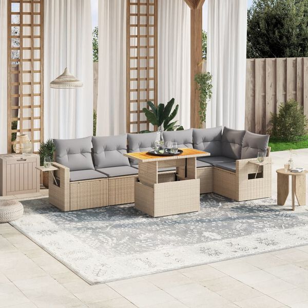 vidaXL Salon de jardin avec coussins 7 pcs beige r&eacute;sine tress&eacute;e