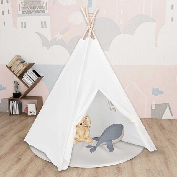 vidaXL Tente tipi d'enfants avec sac Peau de p&ecirc;che Blanc 120x120x150cm