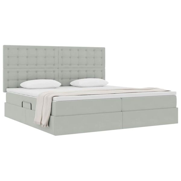 vidaXL Lit avec rangement et matelas Gris clair 200 x 200 cm Velours