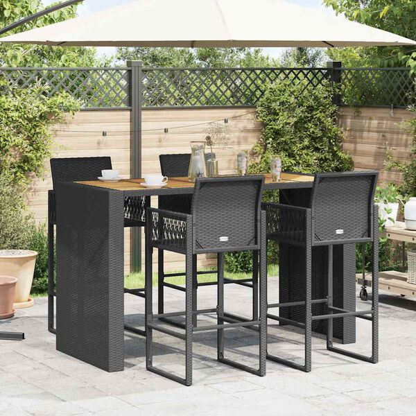 vidaXL Ensemble de bar de jardin 5 pcs sans coussins noir poly rotin