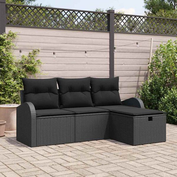 vidaXL Ensemble de canap&eacute; de jardin avec coussin 4 pcs Noir polyrotin