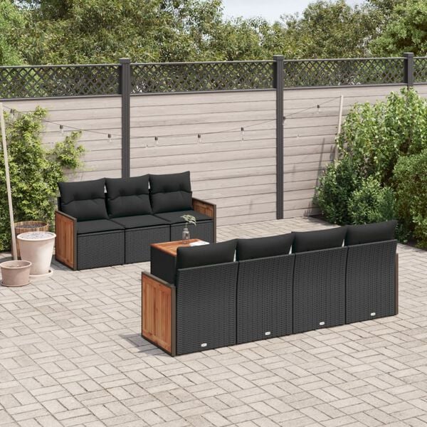 vidaXL Salon de jardin 8 pcs avec coussins noir r&eacute;sine tress&eacute;e