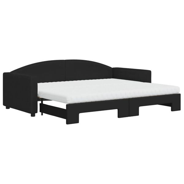 vidaXL Lit de jour avec gigogne et matelas noir 90x200 cm tissu