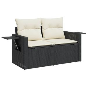 vidaXL Canap&eacute; de jardin avec coussins 2 places noir r&eacute;sine tress&eacute;e