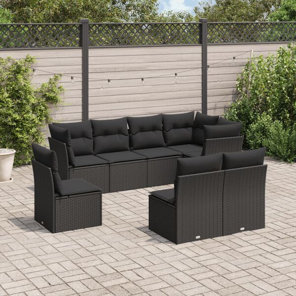 vidaXL Salon de jardin 8 pcs avec coussins noir r&eacute;sine tress&eacute;e