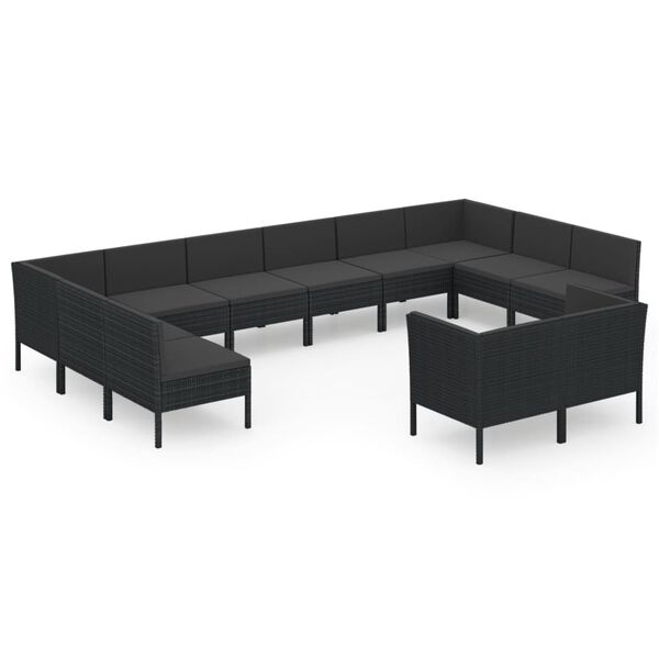 vidaXL Salon de jardin 12 pcs avec coussins r&eacute;sine tress&eacute;e noir