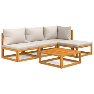 vidaXL Salon de jardin 5 pcs avec coussins gris clair bois massif