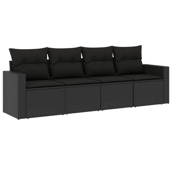 vidaXL Salon de jardin 4 pcs avec coussins noir r&eacute;sine tress&eacute;e