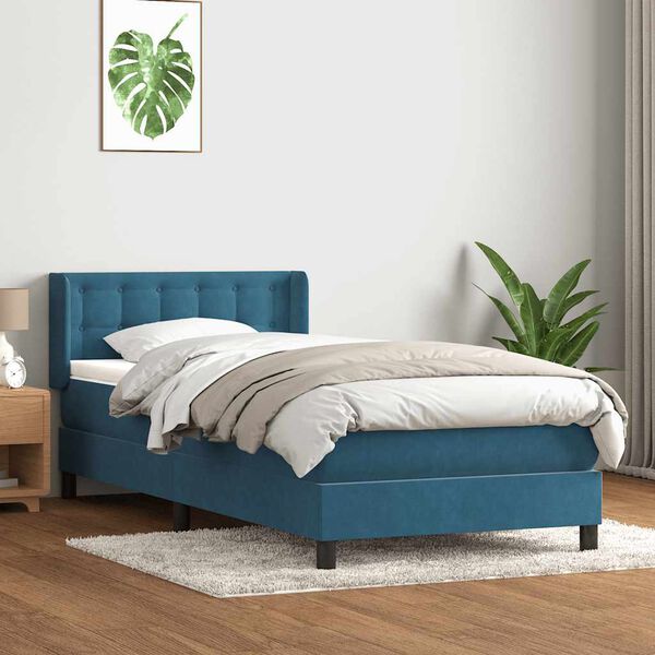 vidaXL Sommier &agrave; lattes de lit et matelas bleu fonc&eacute; 90x220 cm velours