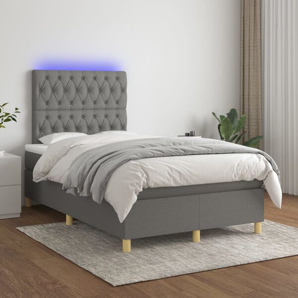 vidaXL Sommier &agrave; lattes de lit et matelas et LED Gris fonc&eacute; 120x200 cm