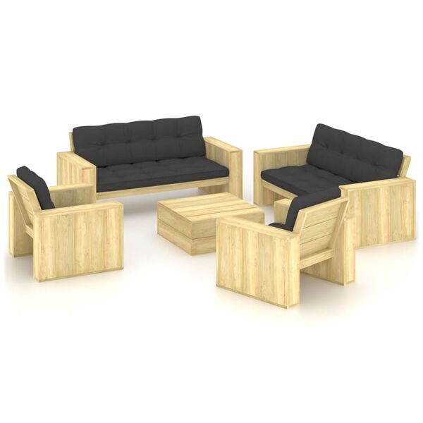 vidaXL Salon de jardin 5 pcs avec coussins bois de pin impr&eacute;gn&eacute;