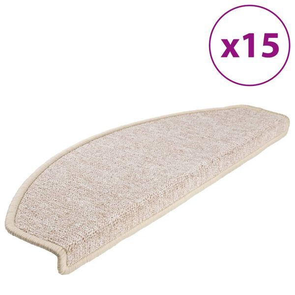vidaXL Tapis d'escalier 15 pi&egrave;ces 65 x 24 x 4 cm Taupe Demi-rond Grand