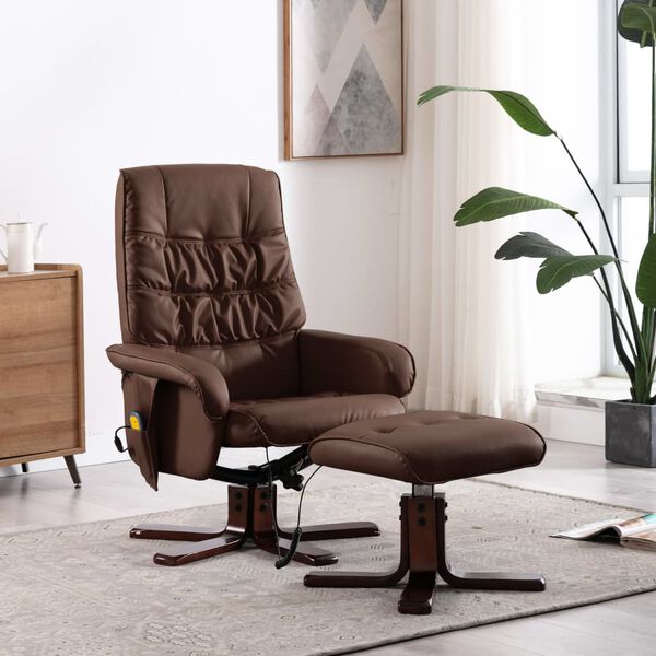 vidaXL Fauteuil de massage inclinable et repose-pied Marron Similicuir