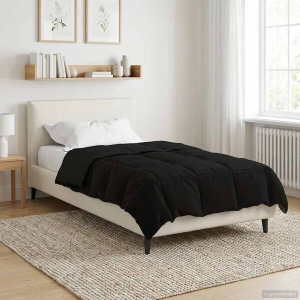 vidaXL Duvet d'hiver Matelass&eacute; Noir 135 x 220 cm Microfibre