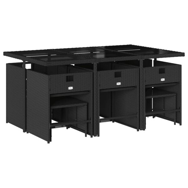 vidaXL Ensemble &agrave; manger de jardin 11 pcs coussins noir r&eacute;sine tress&eacute;e