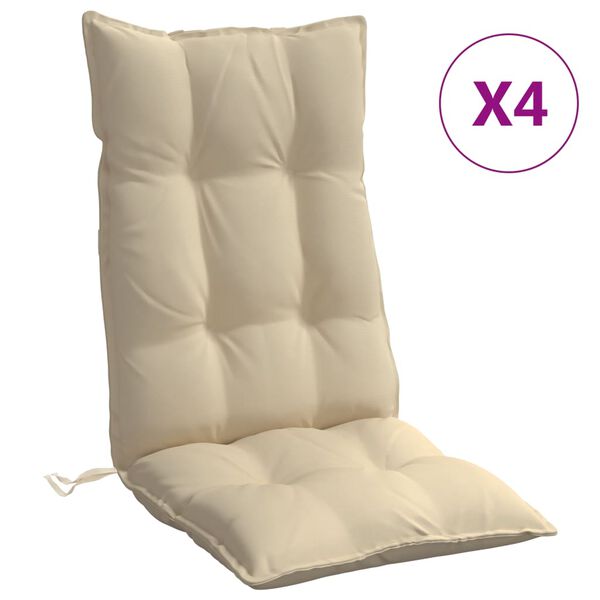 vidaXL Coussins de chaise &agrave; dossier haut lot de 4 beige tissu oxford