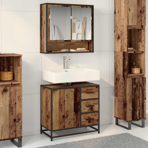 vidaXL Cabinet de salle de bain avec porte Bois Ancien 65 x 33 x 60 cm