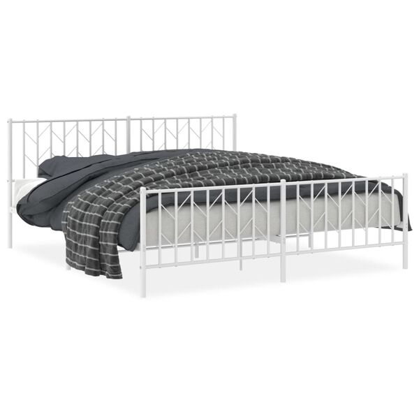 vidaXL Cadre de lit m&eacute;tal sans matelas et pied de lit blanc 183x213 cm