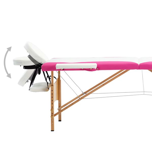 vidaXL Table de massage pliable 2 zones Bois Blanc et rose