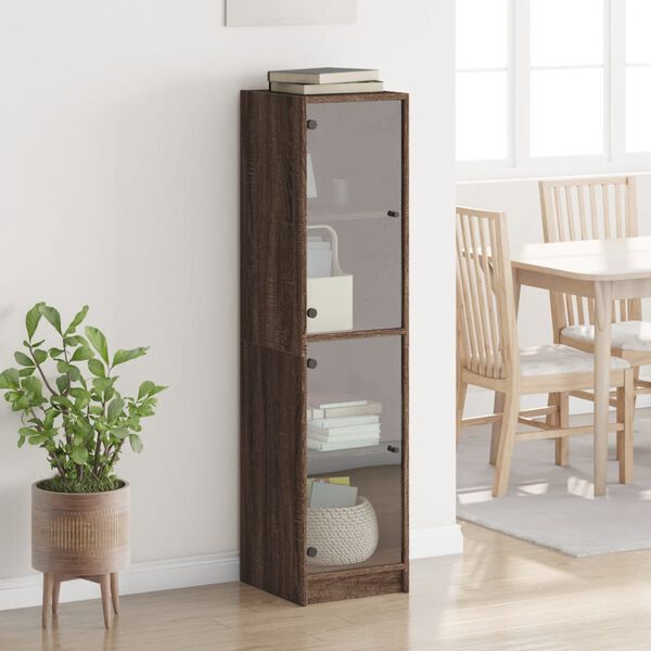 vidaXL Buffet avec portes en verre ch&ecirc;ne marron 35x37x142 cm
