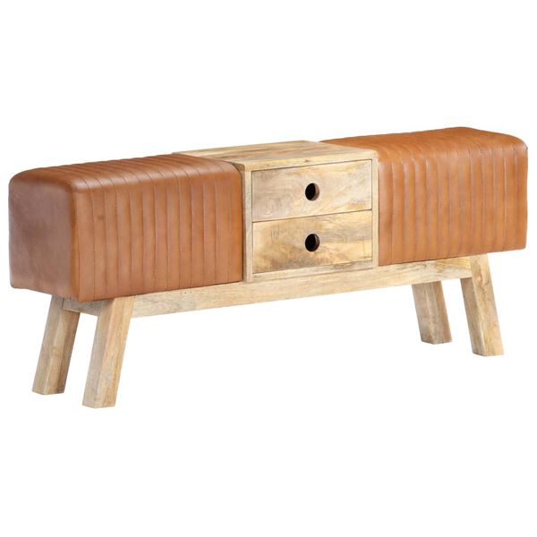 vidaXL Banc saut de cheval 120 cm Marron Cuir de ch&egrave;vre et manguier