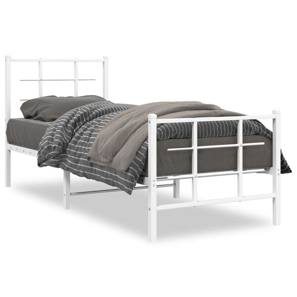 vidaXL Cadre de lit m&eacute;tal sans matelas avec pied de lit blanc 75x190cm