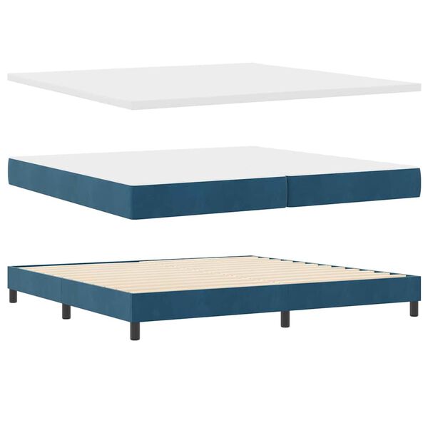 vidaXL Lit &agrave; ressorts avec matelas Bleu fonc&eacute; 200 x 200 cm Velours