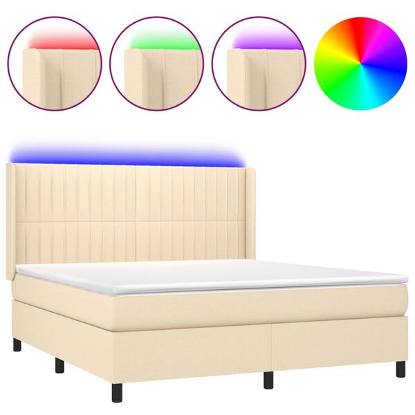 vidaXL Sommier &agrave; lattes de lit matelas et LED Cr&egrave;me 160x200 cm Tissu