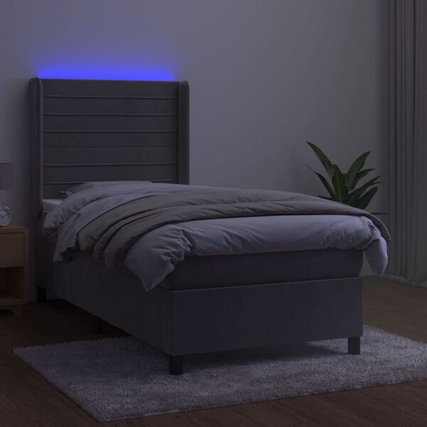 vidaXL Sommier &agrave; lattes de lit et matelas et LED Gris clair 90x190cm