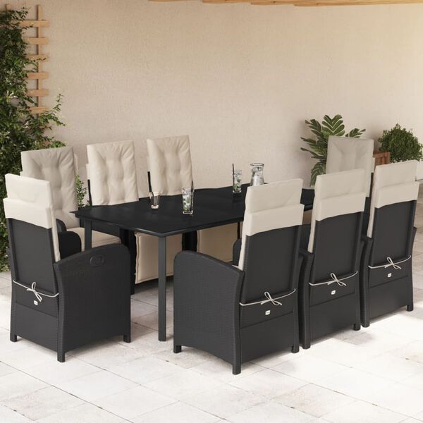 vidaXL Ensemble &agrave; manger de jardin 9pcs coussins noir r&eacute;sine tress&eacute;e