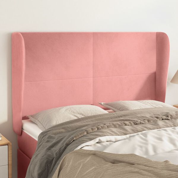 vidaXL T&ecirc;te de lit avec oreilles Rose 147x23x118/128 cm Velours