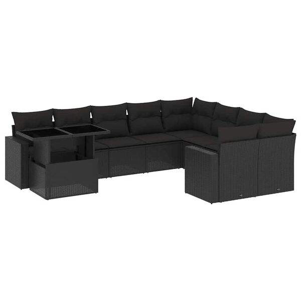 vidaXL Salon de jardin 10 pcs avec coussins noir r&eacute;sine tress&eacute;e