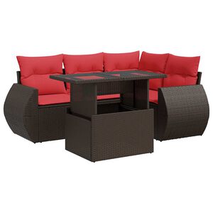 vidaXL Salon de jardin avec coussins 5pcs marron r&eacute;sine tress&eacute;e acacia