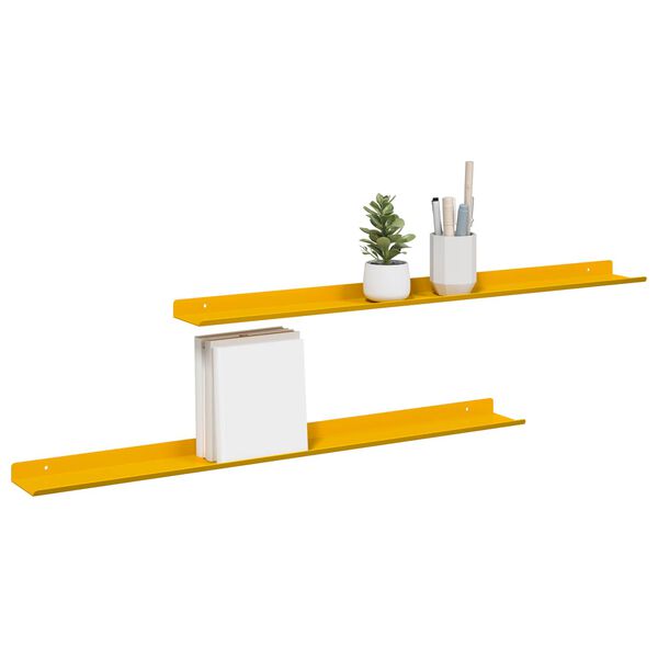 vidaXL &Eacute;tag&egrave;re flottante 2 pcs Jaune moutarde 80 x 9 x 2,5 cm Acier