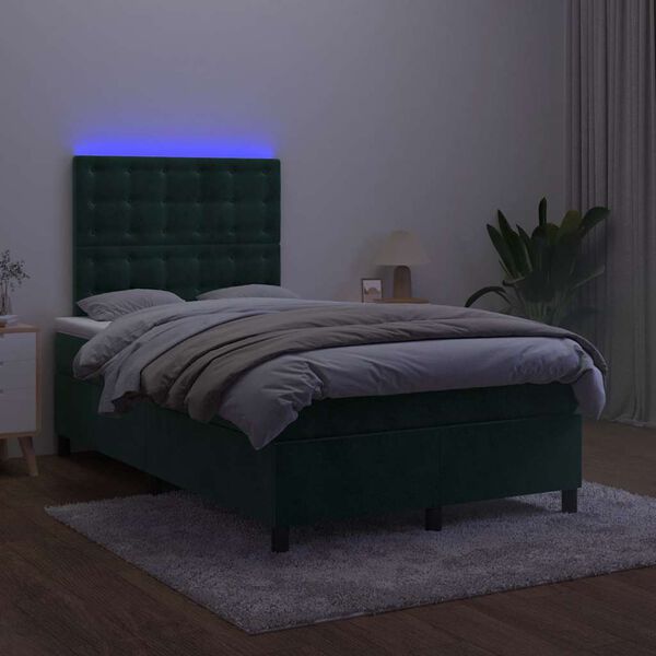 vidaXL Sommier &agrave; lattes de lit matelas et LED Vert fonc&eacute; 120x200 cm