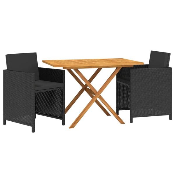 vidaXL Ensemble &agrave; manger de jardin avec coussins 3 pcs noir