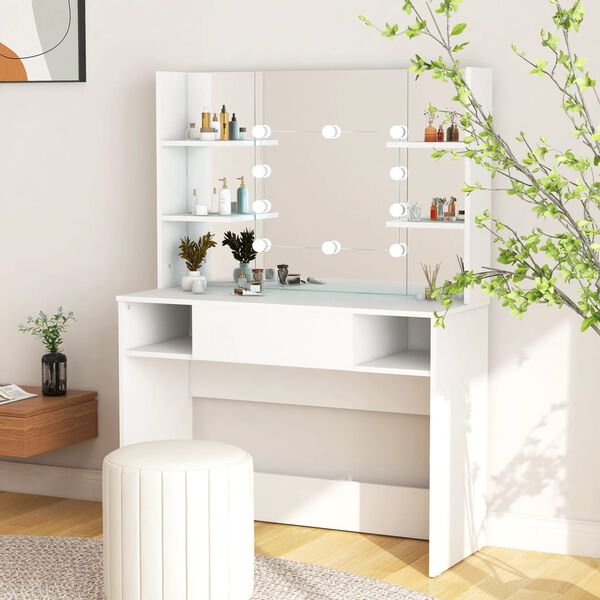 vidaXL Table de maquillage avec &eacute;clairage LED 100x40x135 cm MDF Blanc