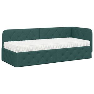 vidaXL Cadre de lit d'angle avec matelas Vert fonc&eacute; 80 x 200 cm tissu