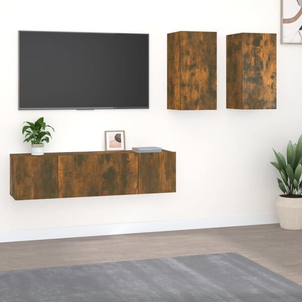 vidaXL Ensemble de meubles TV 4 pcs Chêne fumé Bois d'ingénierie